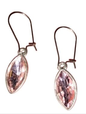 Pink Marquis Sparkle Charm Earrings Rhinestone Minimalist Dangle Steel Ear Wires